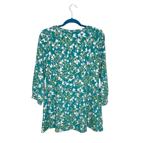 LOGO Lounge Green Abstract Print 3/4 Sleeve Swing Blouse - Picture 9 of 12